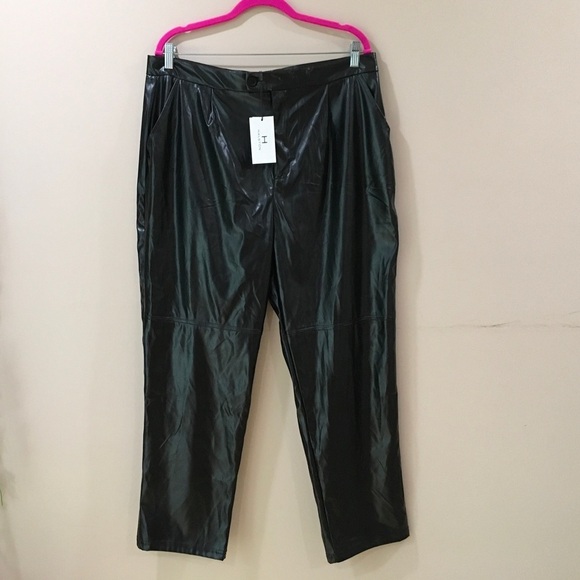 Halston Faux Leather pants Black  High Waist Bikerwear - Picture 1 of 5